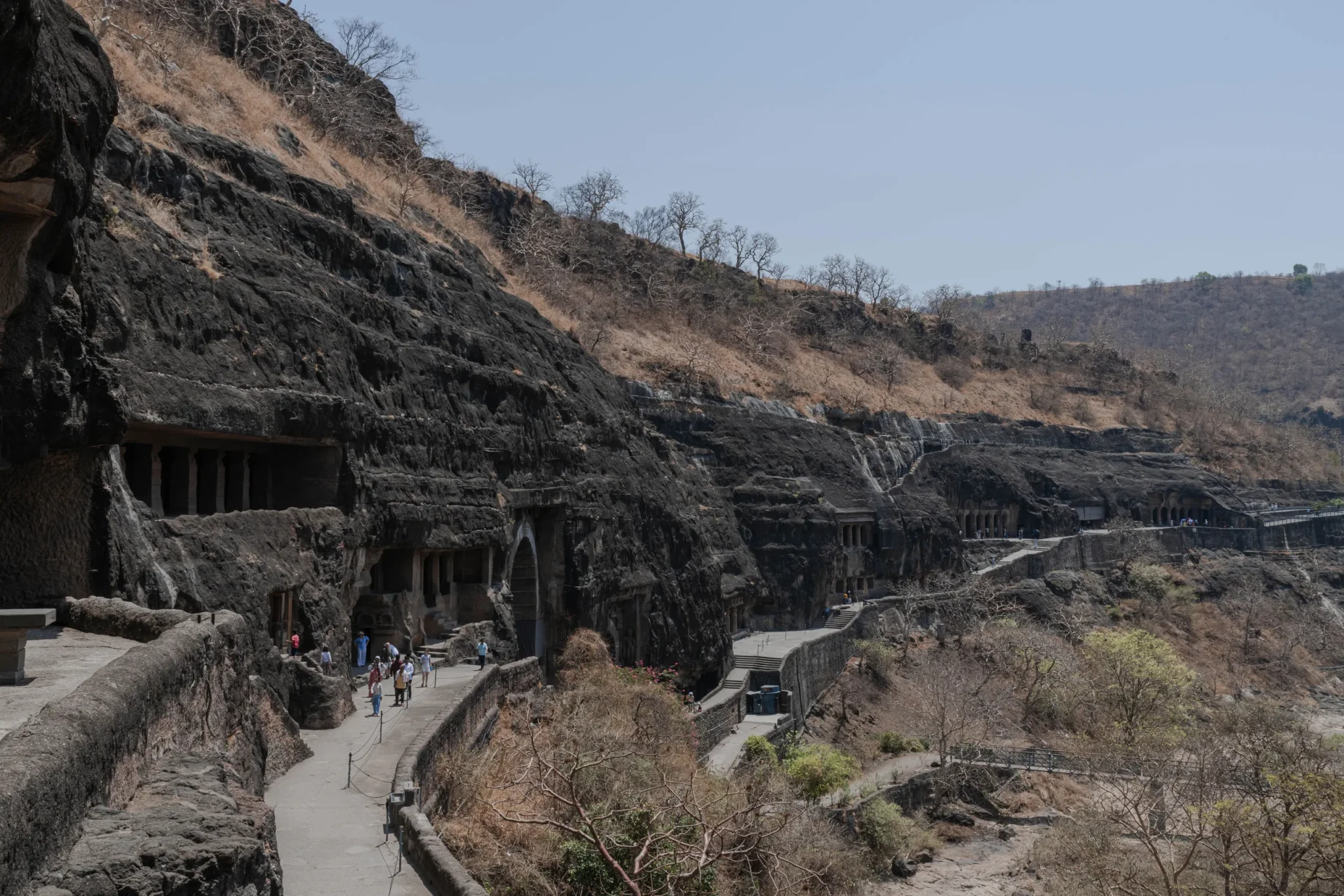 The walkway past the Ajanta caves above the gorge