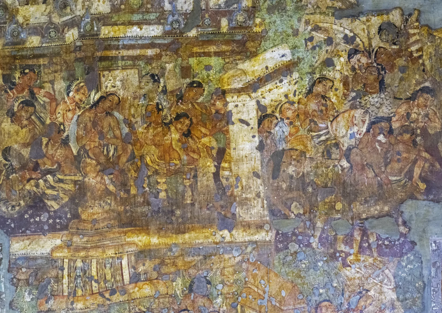 Jataka murals on the walls of Ajanta Cave 1