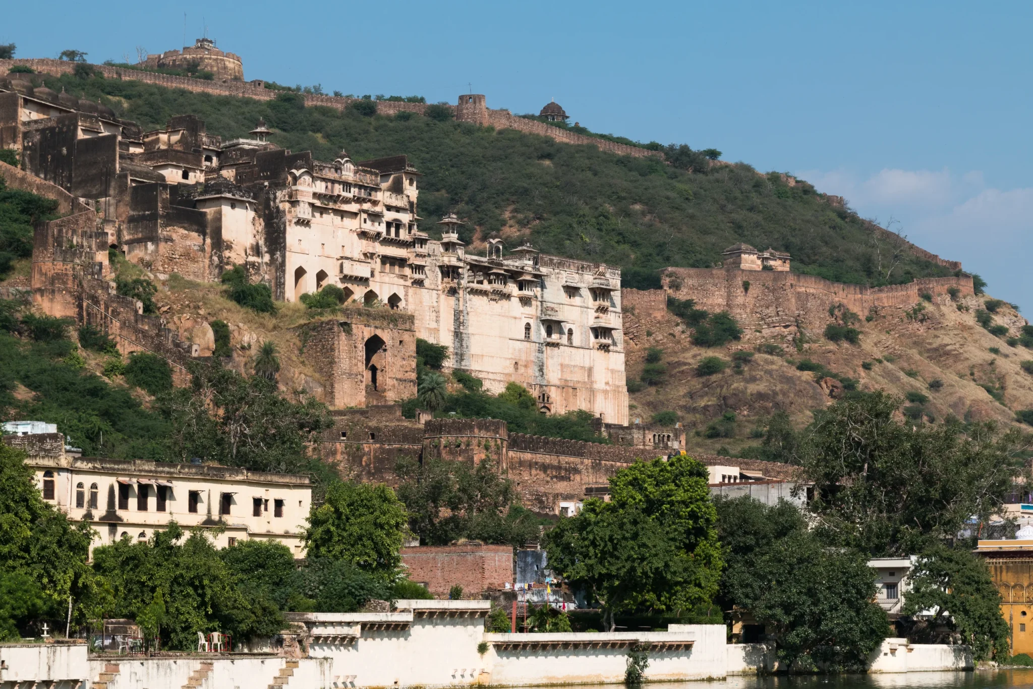 Bundi's Garh Palace on the hillside below the walls of Taragarh Fort