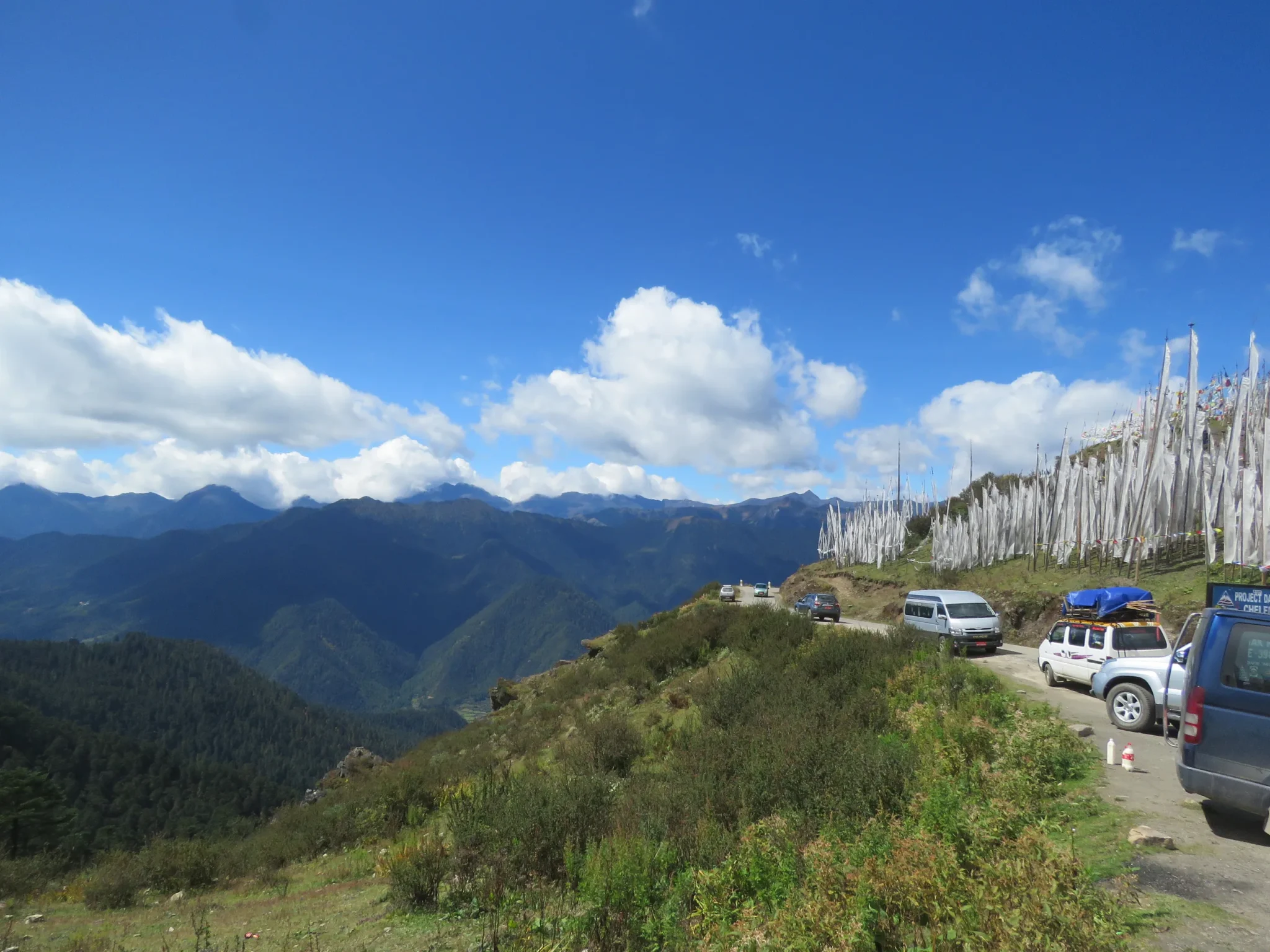 Prayer flags along the ridge at Chele La pass