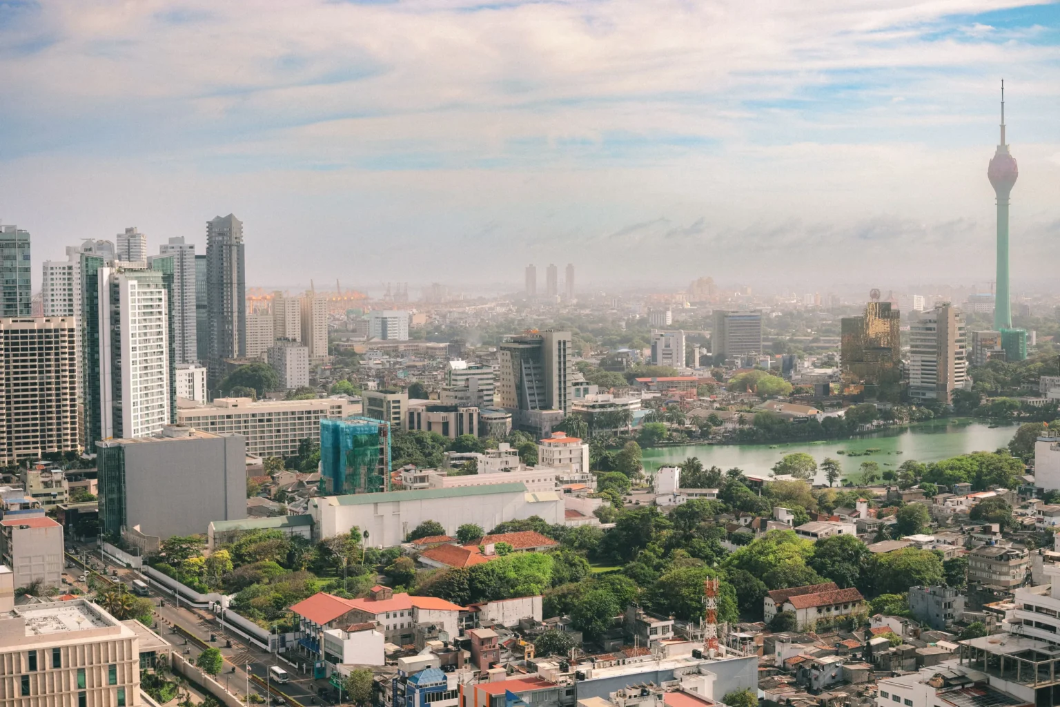 Colombo skyline with the Lotus Tower and Beira Lake