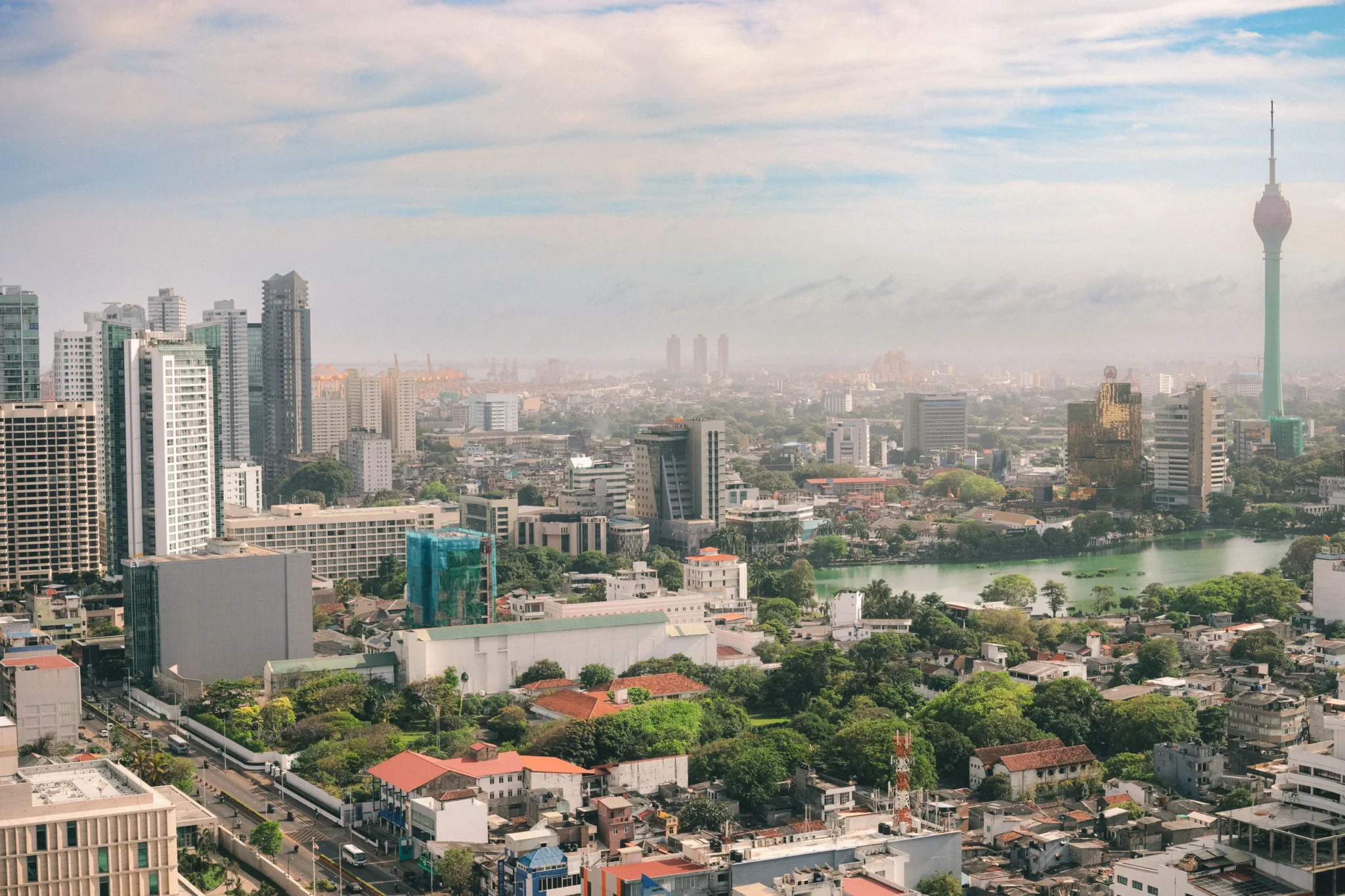Colombo skyline with the Lotus Tower and Beira Lake