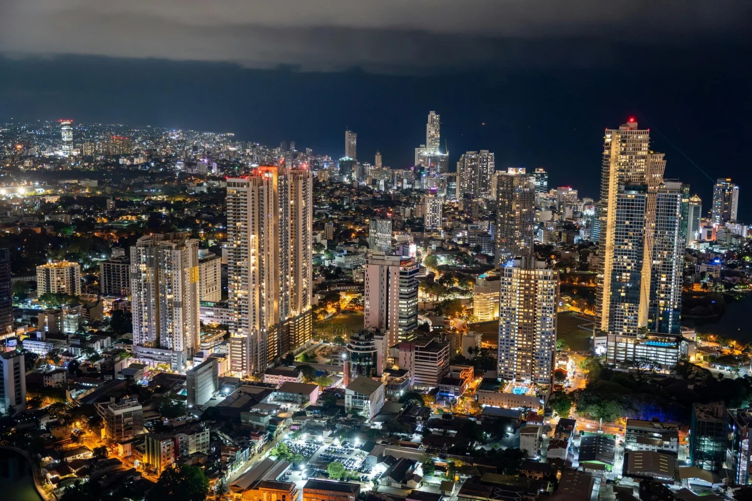 Colombo city skyline lit up at night