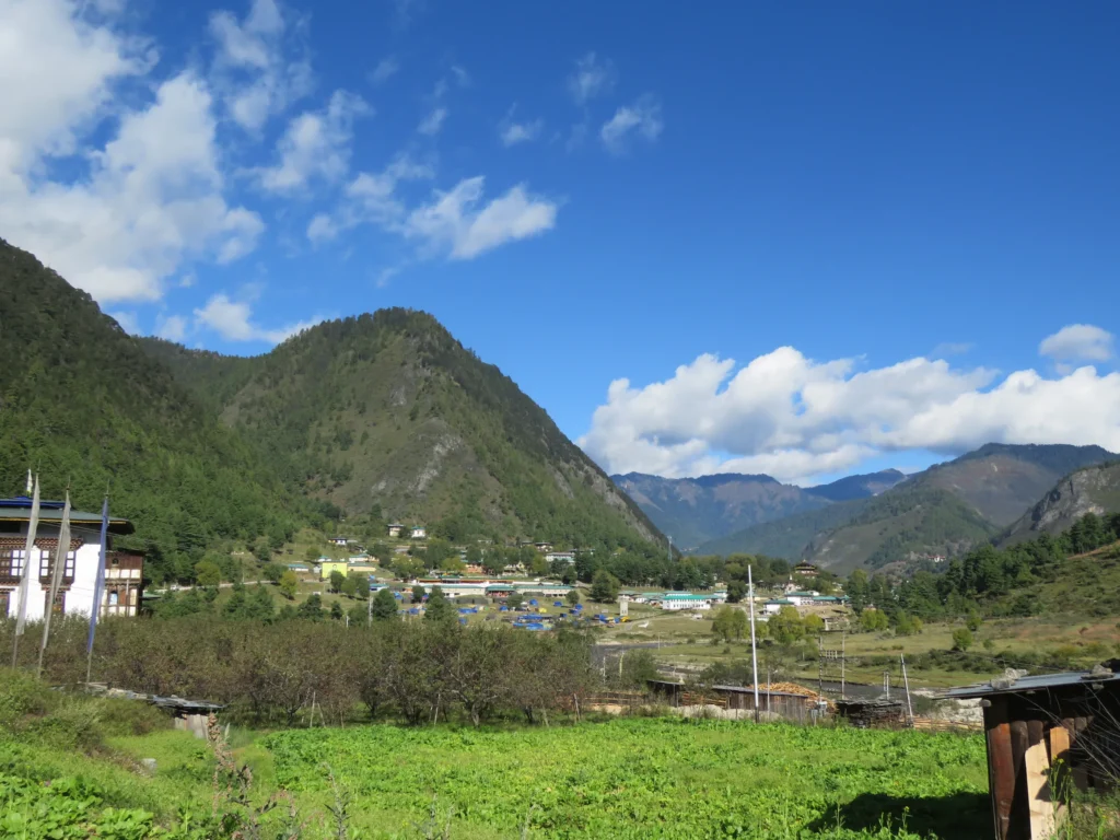 The Haa valley with Haa town and the surrounding mountains