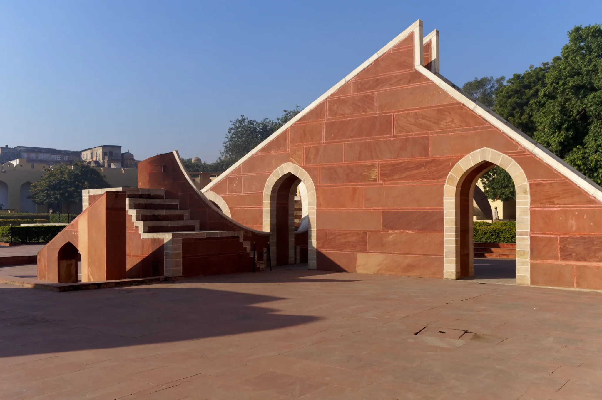 Red sandstone instruments of the Jantar Mantar observatory in Jaipur