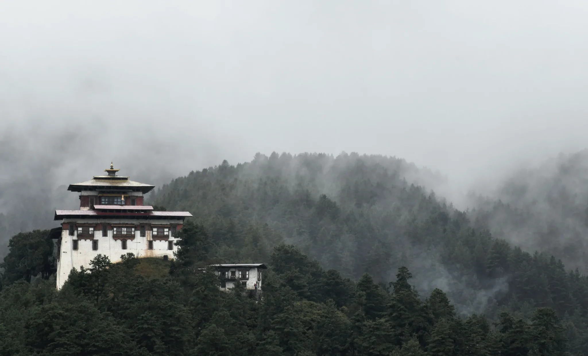 Jakar Dzong above the Bumthang valley in cloud