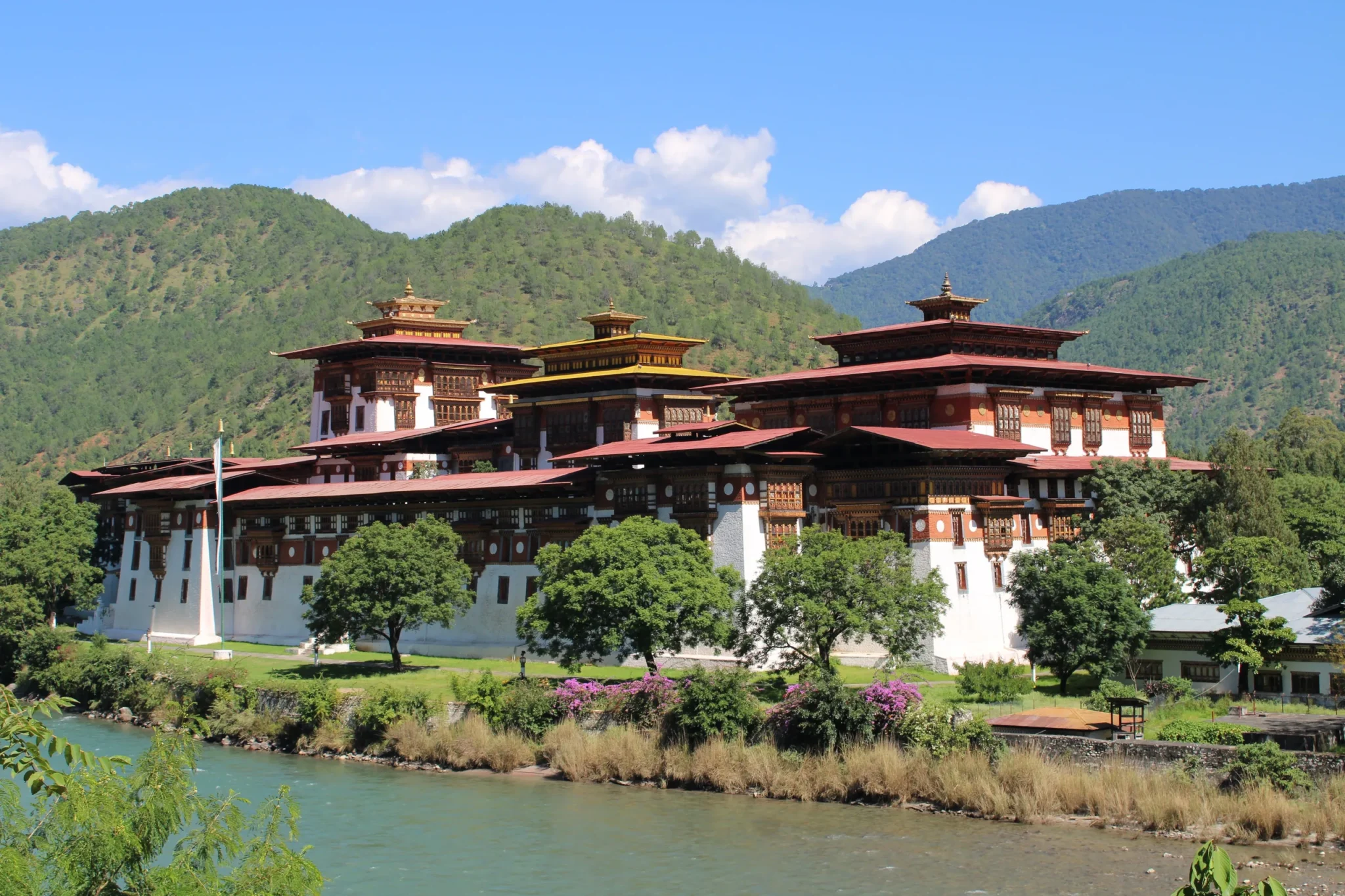 Punakha Dzong with the mountains and river