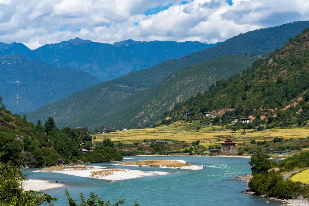 The Punakha valley, its fields and river