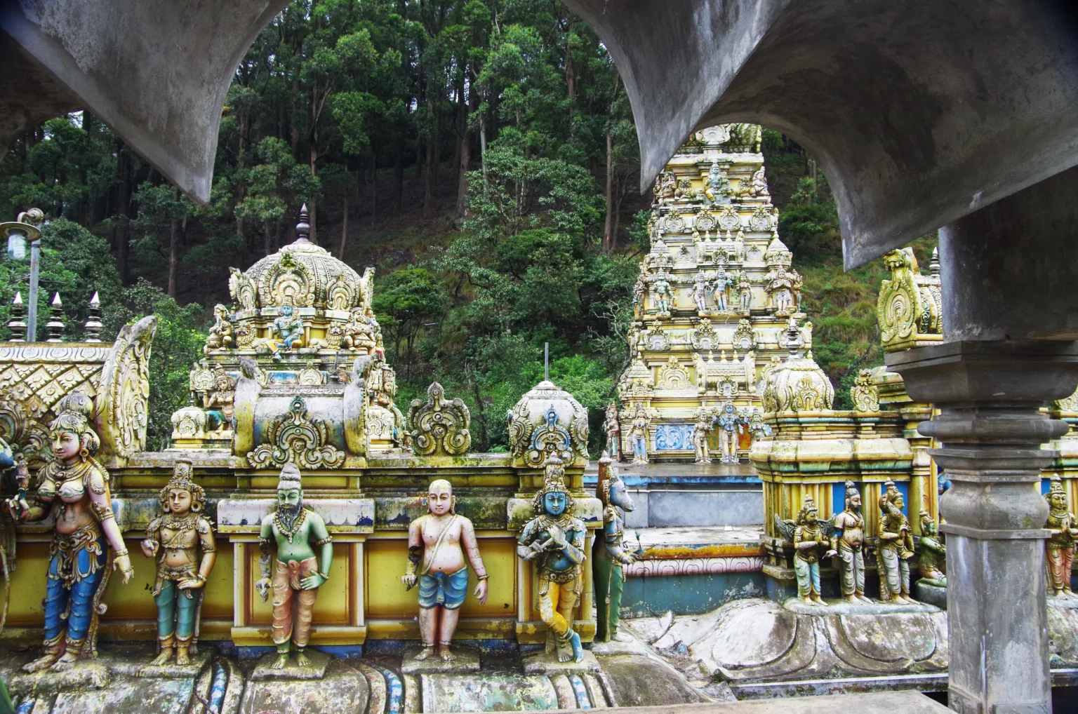 Painted deities and towers of the Seetha Amman Temple, Sita Eliya