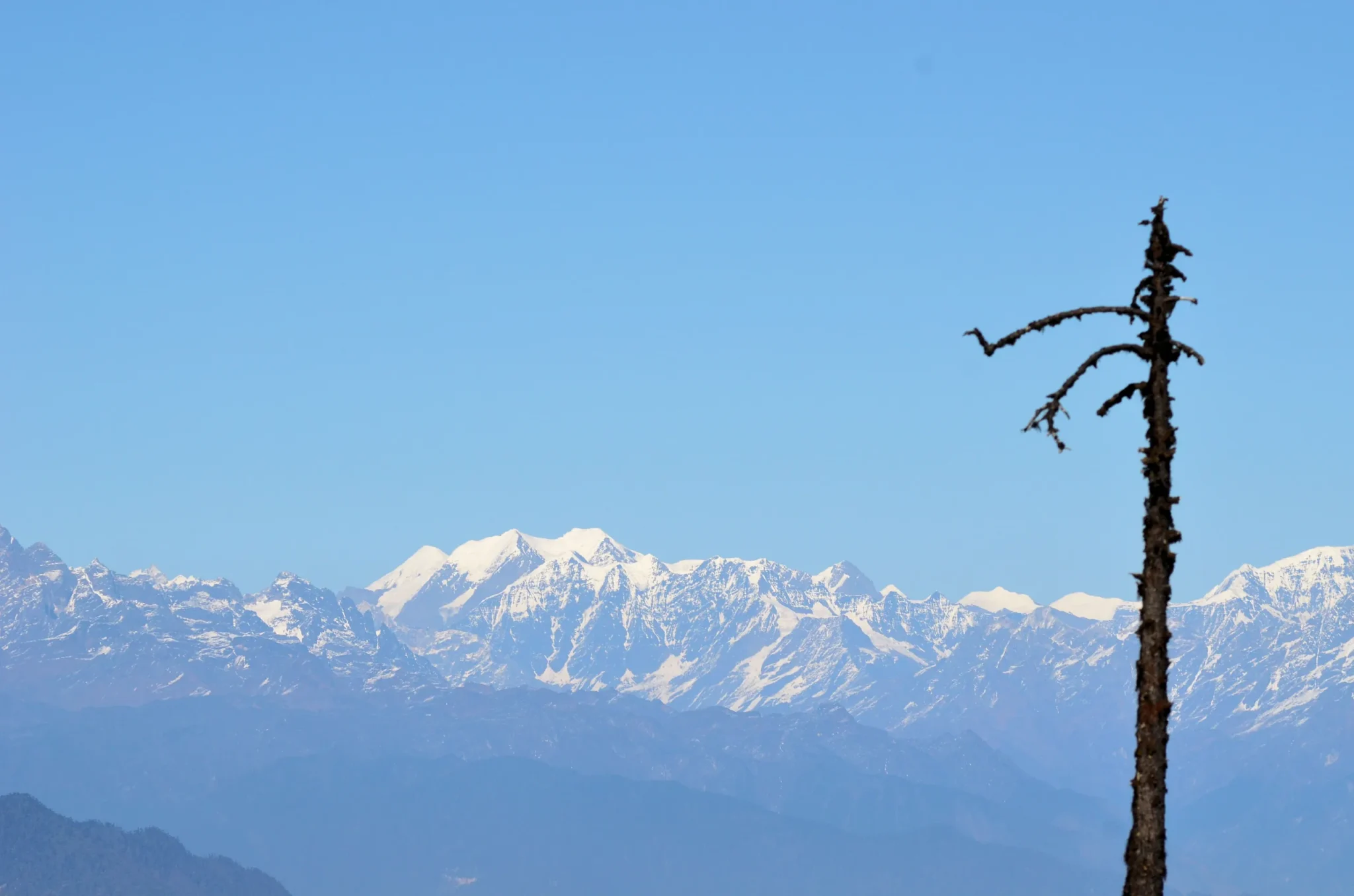 Snow peaks seen from Thrumshing La pass