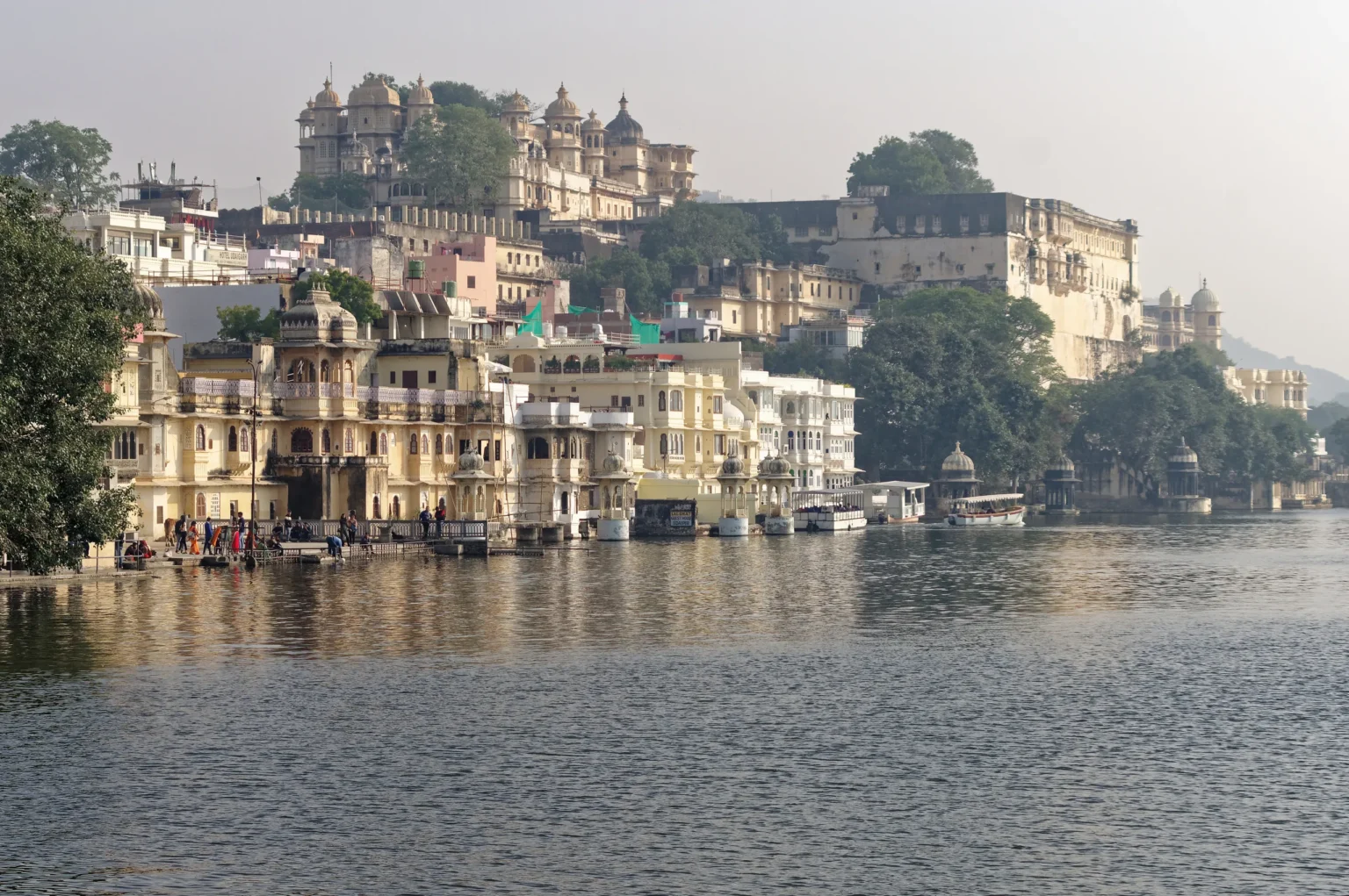 Lakeside ghats and old houses on Lake Pichola below the City Palace